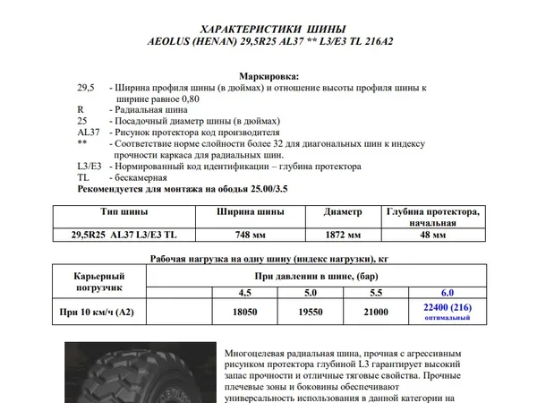 Шина E3/L3 AL37 TL AE 29,50R25 К Aeolus